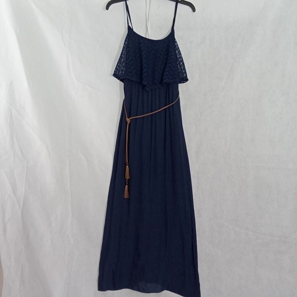 Trixxi Women  Small Blue with braided belt long tank top dress‎ lace